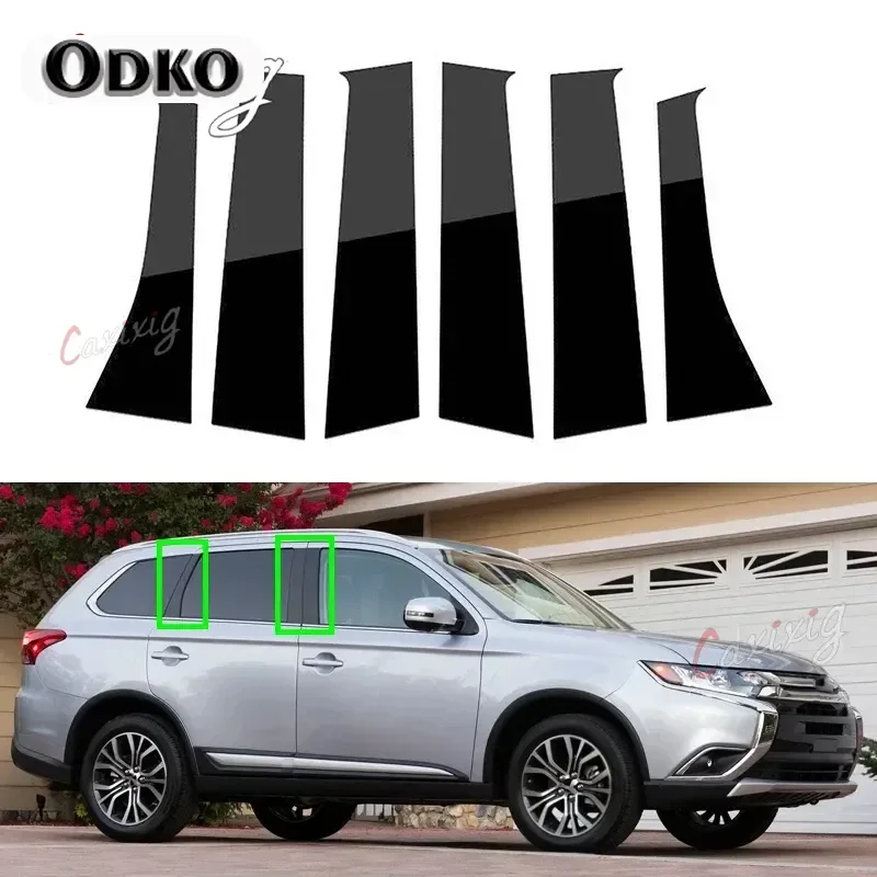 6Pcs/set Car Pillar Posts Door Window Trim Cover Sticker for Mitsubishi Outlander 2013 2014 2015 2016 2017 2018 2019 2020 2021