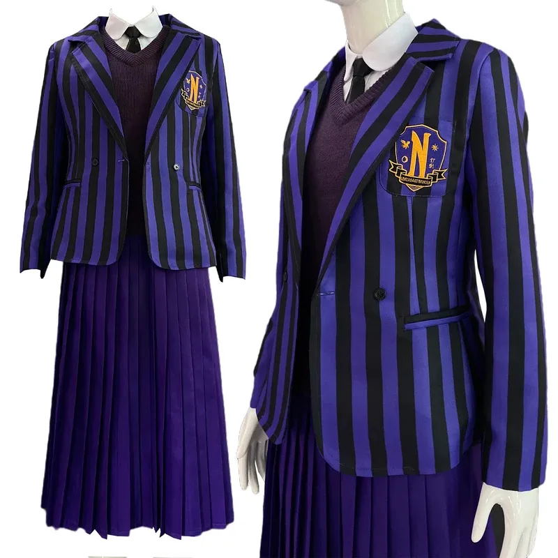 DY2025HOLOUN Enid Sinclai Bianca School Cosplay Costume Blue Uniform Dress Sweater Embroidery Suit Christmas GiftDY