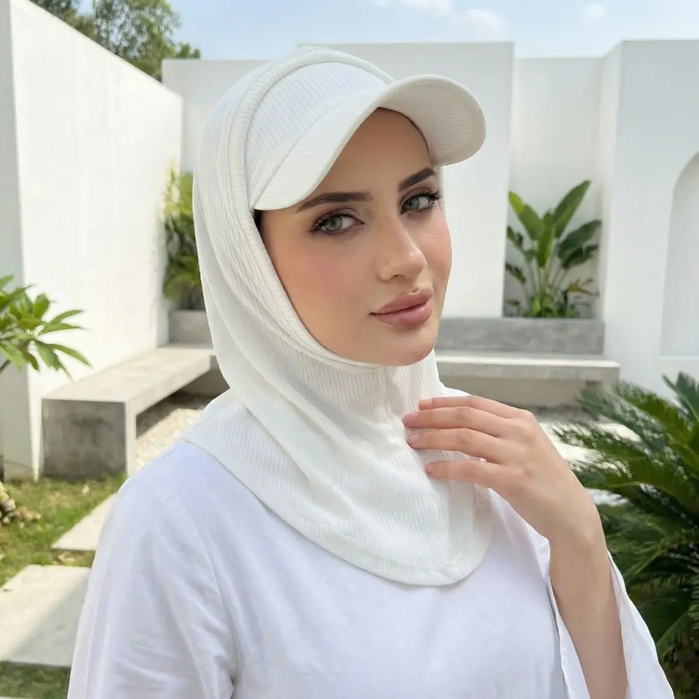 

Casual Sun Hat with Hood Solid Color Wide Brim Muslim Headscarf Hat Sun Protection Breathable Balaclava Hat Summer Sports