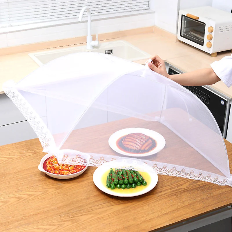 

Folding Square Food Cover 4 Sizes Washable Tables Cover Food Protector Insect Proof White Mesh Home Kitchen Storage Accessaries