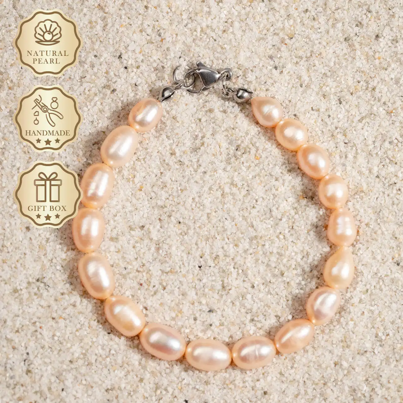 

MYSOYA Pink Rice Freshwater Pearl Bracelet 7–8mm, Gift Box, Birthday & Anniversary Gift