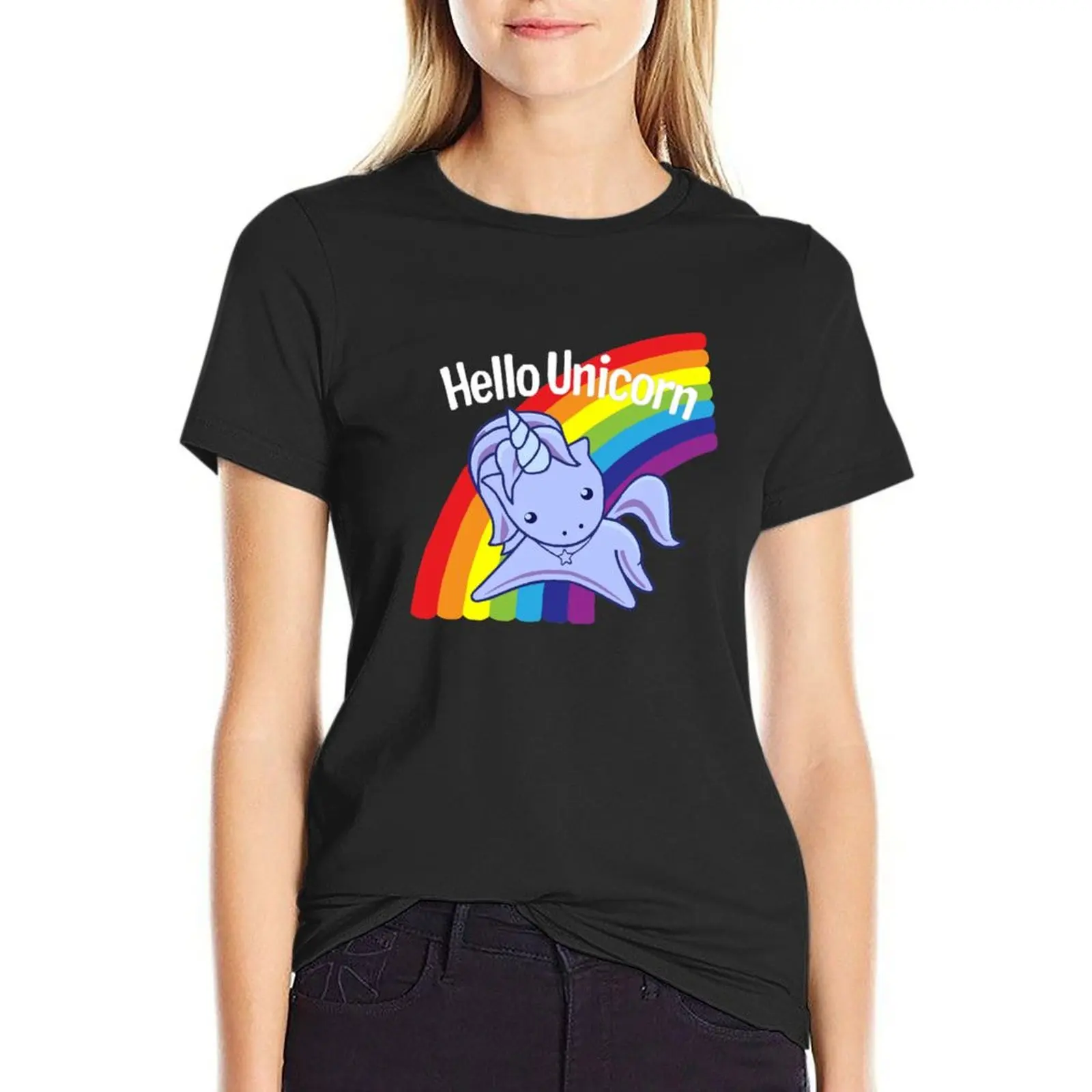 Hello Unicorn T-Shirt funny cute clothes anime clothes new edition t shirts for Women