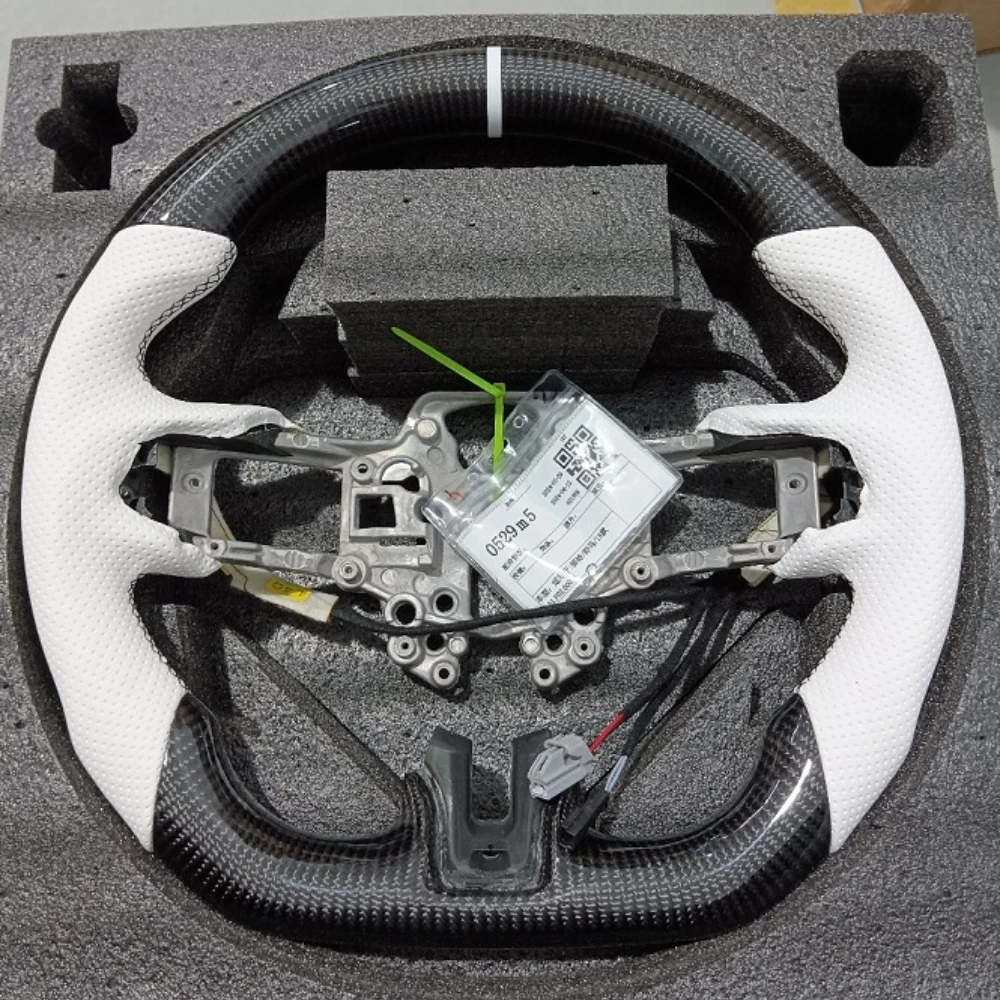 

Real Carbon Fiber Steering Wheel Sport Perforated Leather For Ford Mustang GT GT300 EcoBoost Shelby 2018-2023 White Stitching