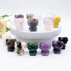 30mm Natural Crystal Cute Cartoon Cat Statue Quartz Stone Animal Figurine Home Decor Office Gem Ornament Childrens Gift