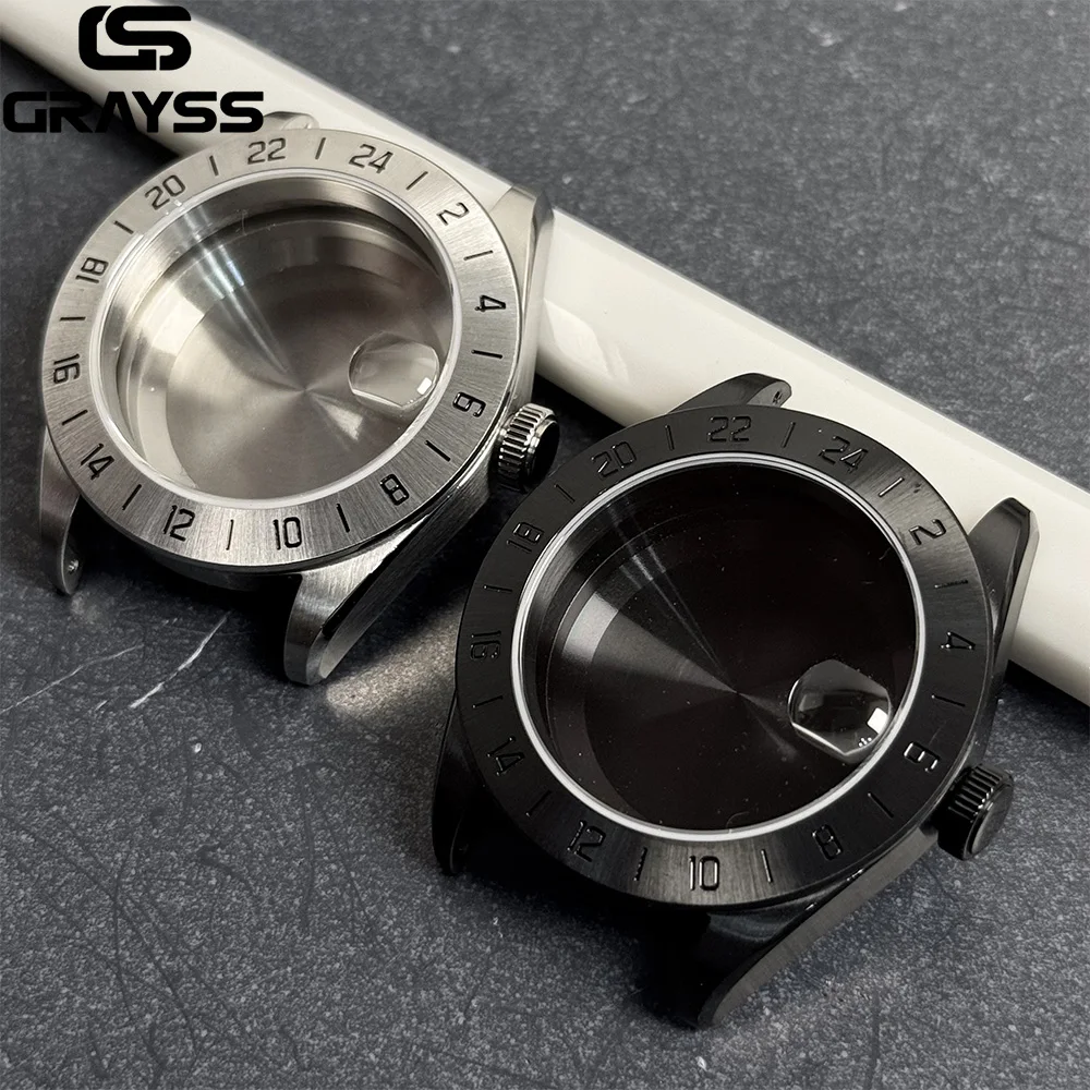 Caja de reloj GMT de buceo de cristal de zafiro de 40mm MOD PVD Caballero Negro para NH34 NH35 NH36 NH38 NH70 NH71 NH72 20 bar resistente al agua