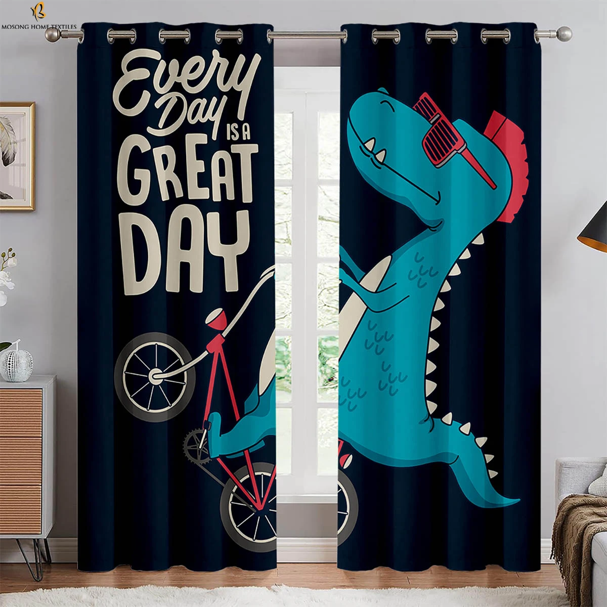 

Funny Cartoon Dinosaur Print Curtains Bedroom Living Room Kitchen Children's Room Decorative Curtains 2 Pieces Can Be Customized