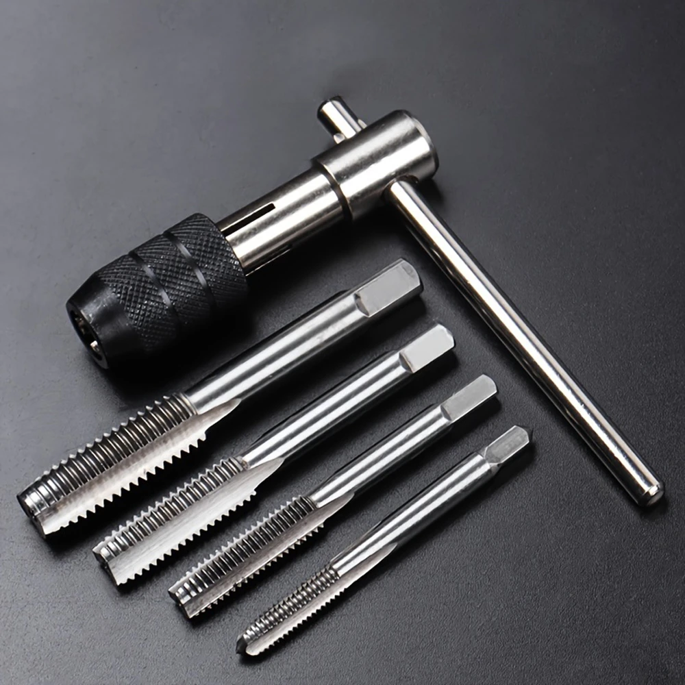 Juego métrico de brocas para grifos, llave tipo T, herramientas de roscado de rosca de tornillo de M3-M8, para Metal, madera y plástico, juego de llaves de mano, 6 uds.