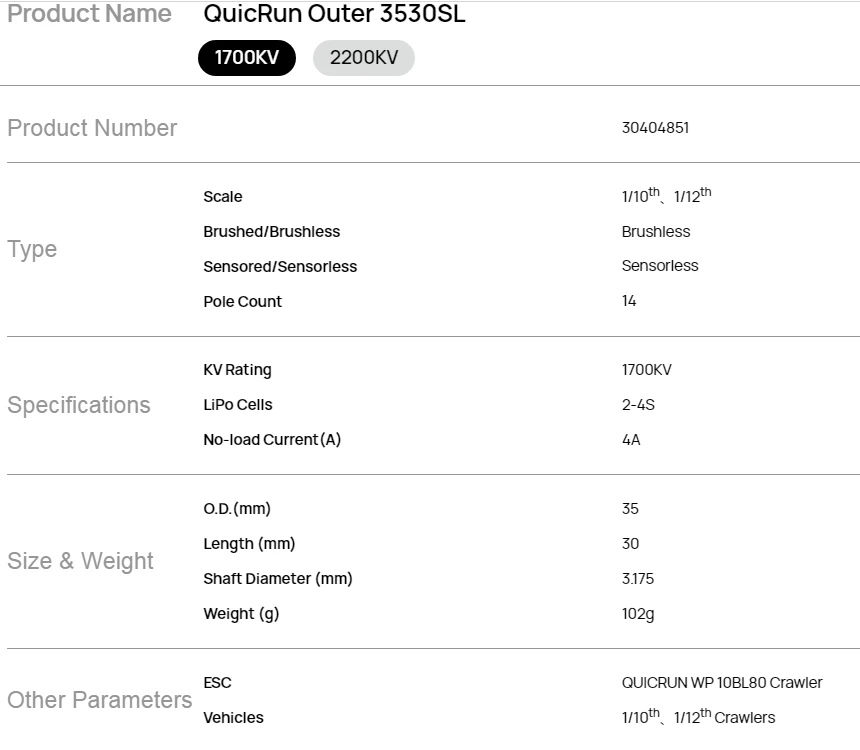 

Hobbywing Quicrun Outer 3530sl 2200kv/1700kv Brushless Motor For 1/10 Axial Scx10 1/12 Mjx Wltoys Fms Motor Rc Car