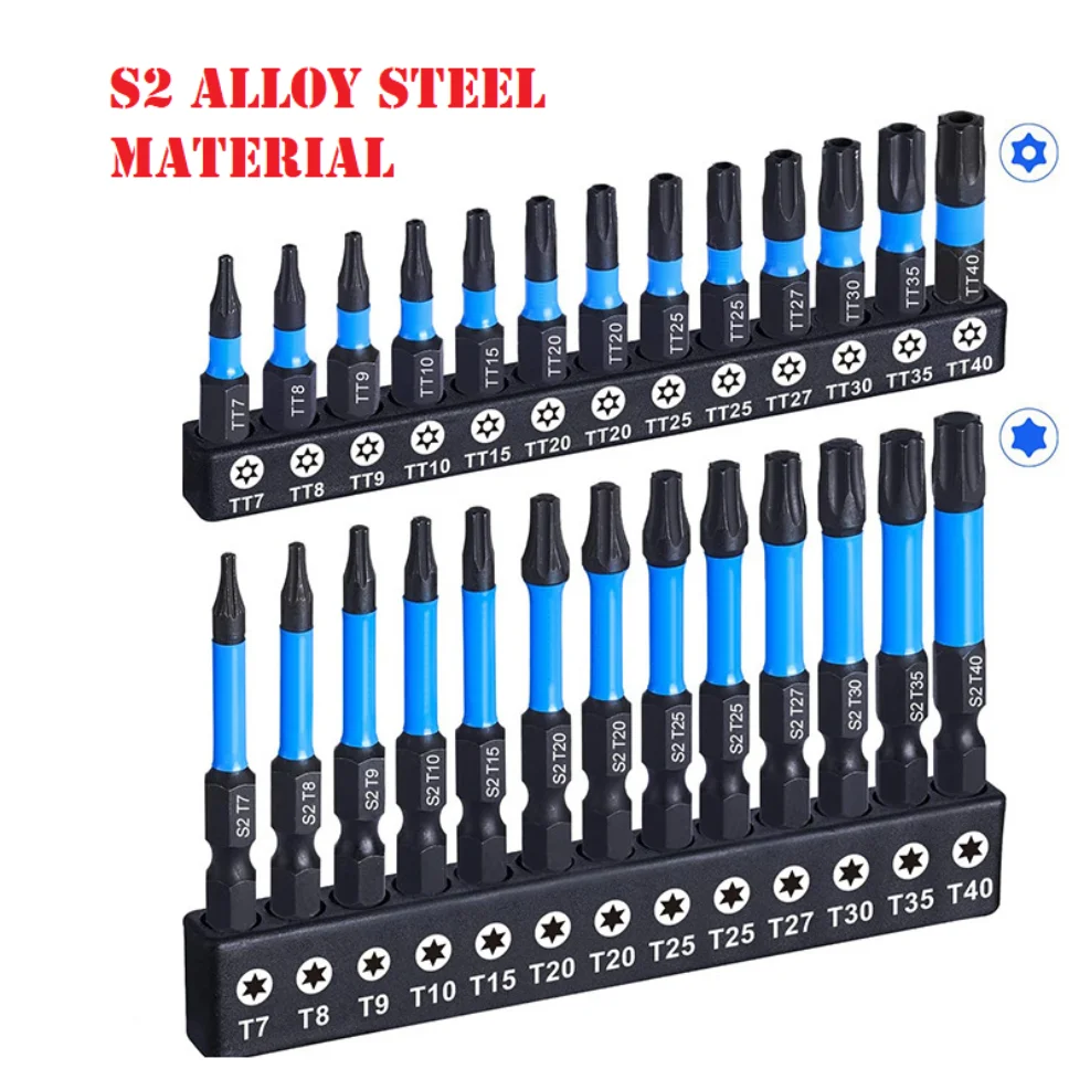 

26Pcs Impact Torx Bit Set Hex Head Shank Magnetic Screw Driver Screwdriver Bit 1" 2" Wrench Drill Bit S2 Electric Drill Tools