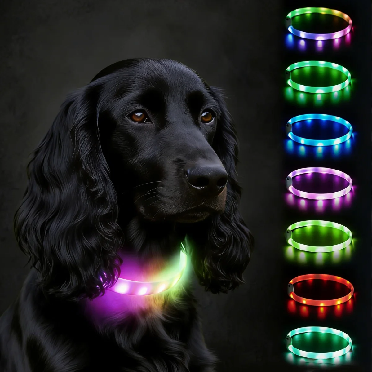

Pet LED Light Collar, Cuttable Rechargeable Soft Silicone Dog Light Collar Anti-Detour Dog Collar Suitable for Night Walks