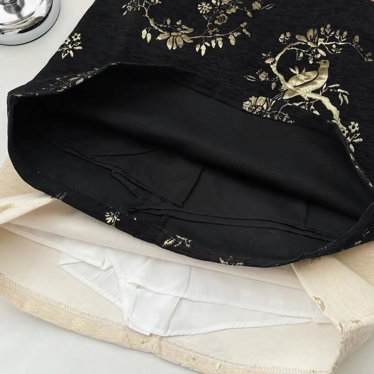 Chinese Style Black Boho Mini Skirt For Women 2024 Beige Print High Waist New Summer Wrapped Hip A-line Short Jacquard Skirt Y2k