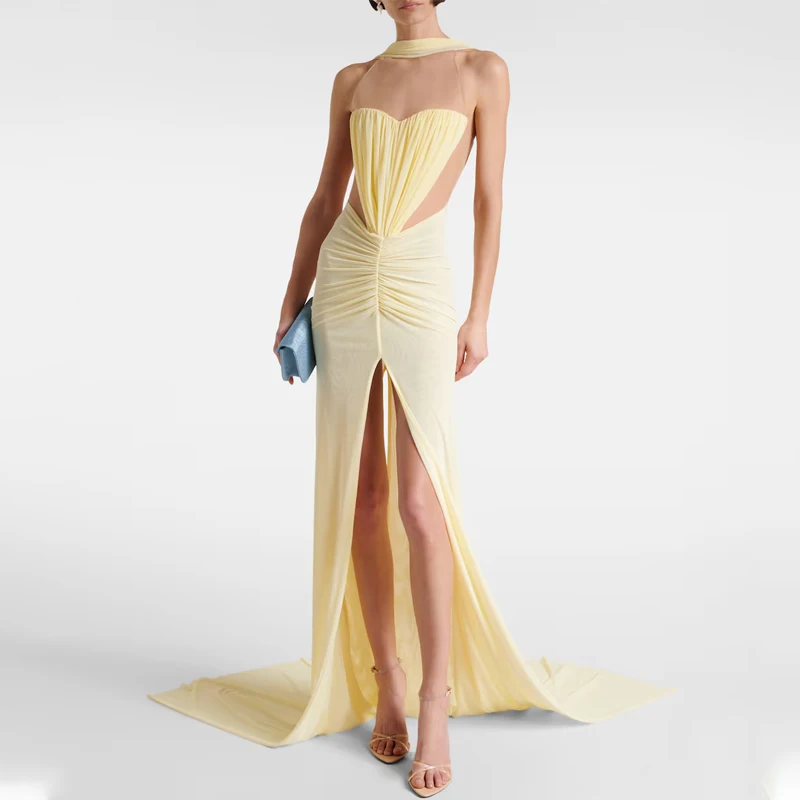 

Luxury celebrity style photography banquet evening gown sexy mesh high-end design party nightclub dress