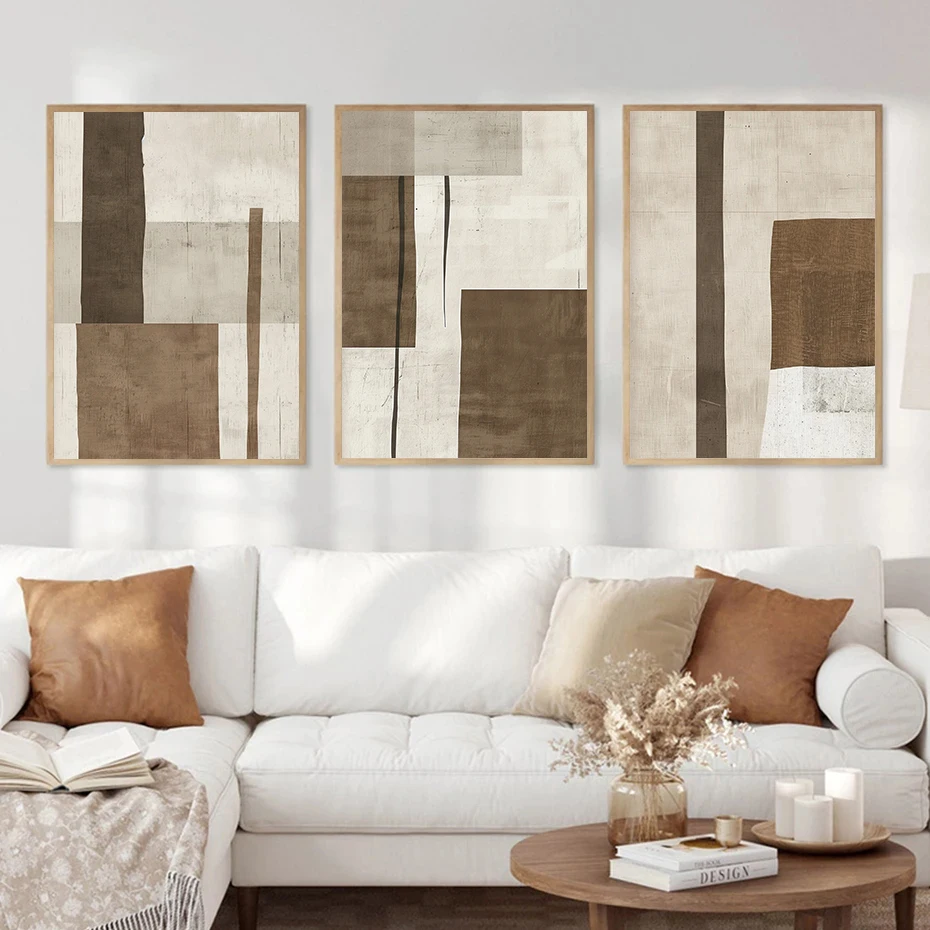 Brown and Beige Neutral Poster Abstract Wall Art Canvas Painting Prints Bohemian Modern Wall Living Room Bedroom Home Decor