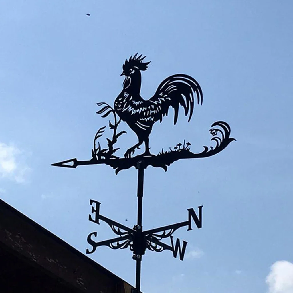 Steel Rooster Shape Weathervane Weather Wind Vane Direction Indicator Barn