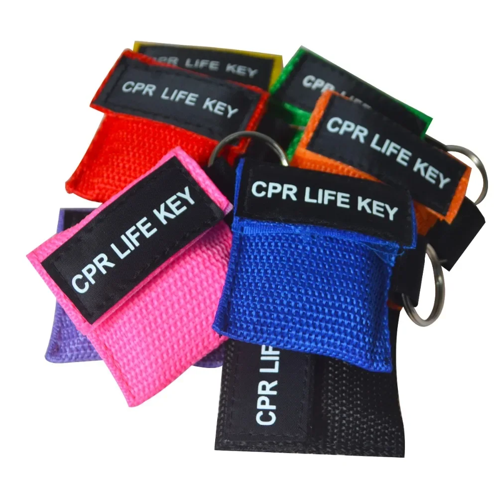 100pcs Resuscitator  Facial CPR Mask LIFE KEY Keyring With Big Gift Pocket Bags First Aid Safety Tools Outdoor Traveling