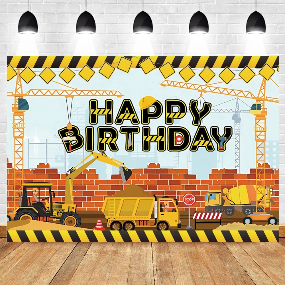 Construction Team Backdrop Excavator Car Traffic Crane Builder Baby Boy Birthday Party Decor Photo Background Photography Props