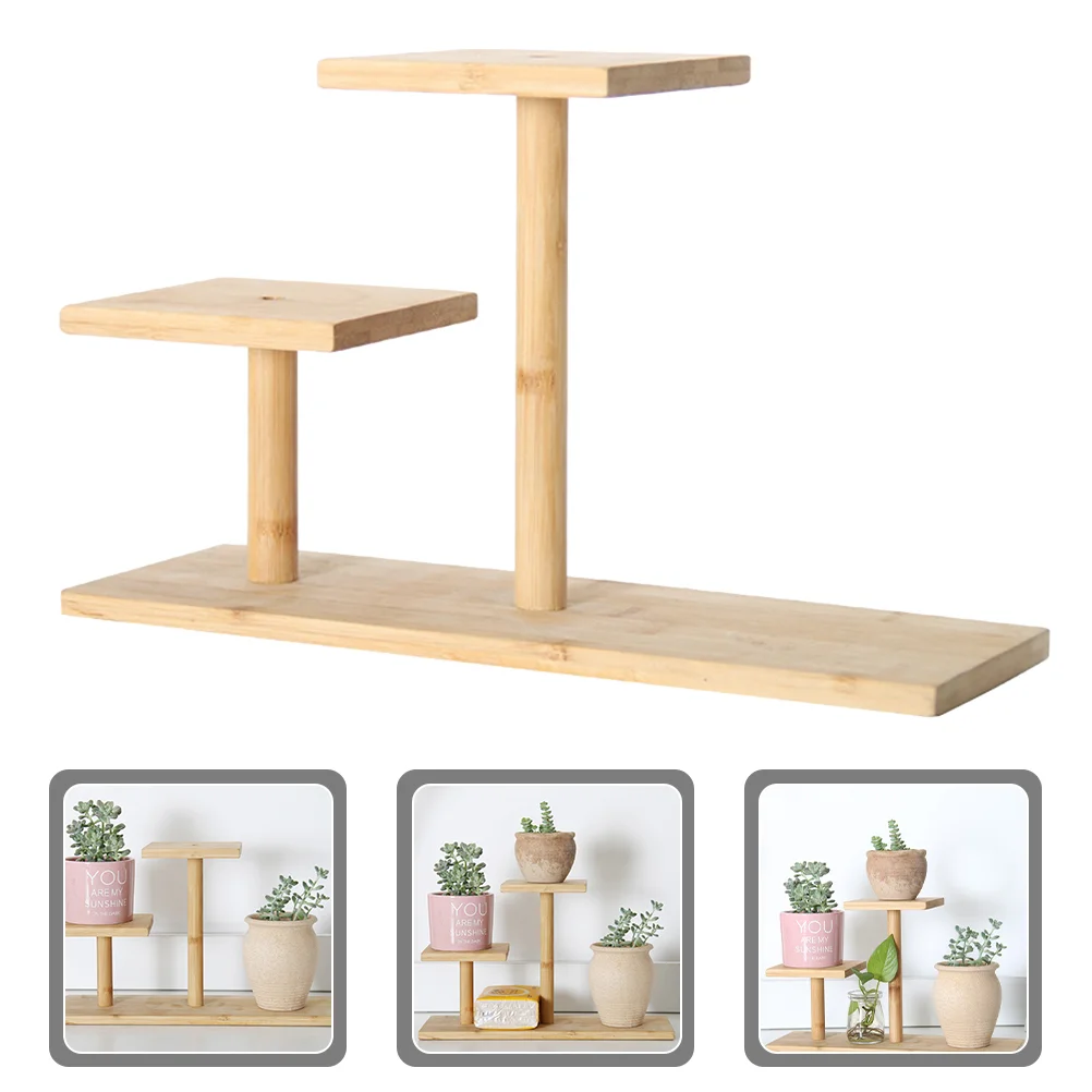 

Bamboo Three-layer Ladder Tabletop Succulent Flower Pot Display Stand Plant Desktop Shelves