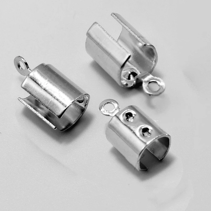 50 unidades de terminales plegables de acero inoxidable para cordones, puntas de crimpado, abrazaderas para cordones de cuero y cintas, para la fabricación de joyas, collares y proyectos DIY
