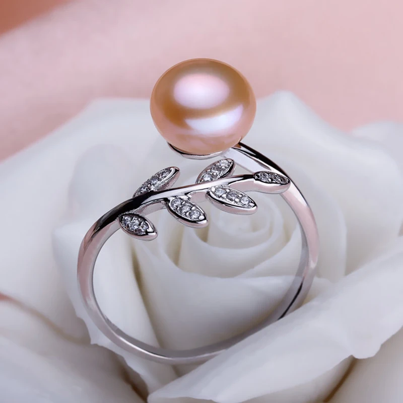

Natural Freshwater Pearl Ring Women,925 Sterling Silver Ring With Real Pearls Wife Mother Birthday Gift White Pink Purple