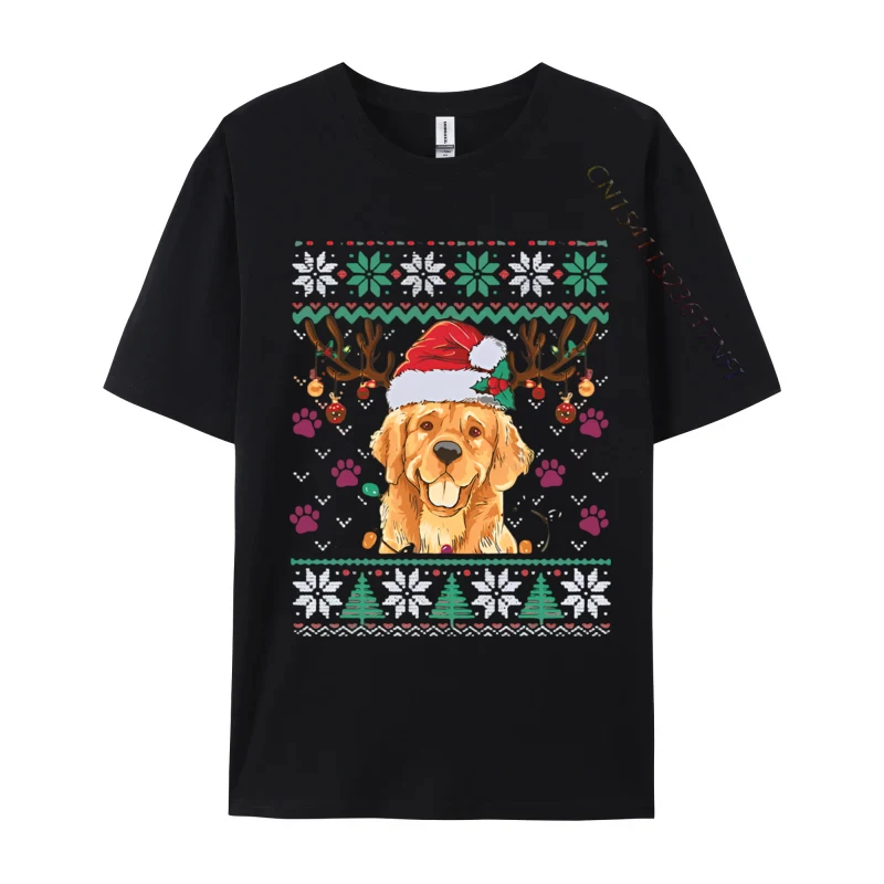 

Golden Retriever Christmas Santa Dog T-shirt Cotton Men's Tops T Shirt Camisa Top T-shirts Print Cute