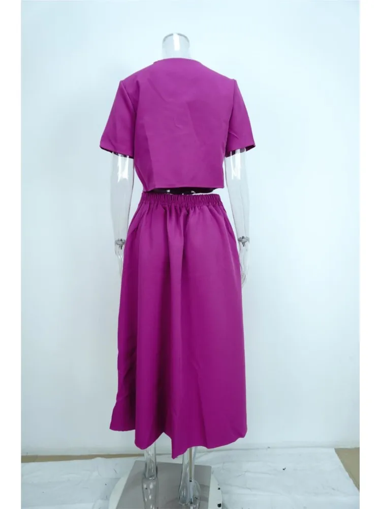 Two Piece Set For Women Summer Short Sleeve O-Neck Button Shirt Commuting Casual 2 Piece Sets Office Elegant Short Sleeves Skirt image 3