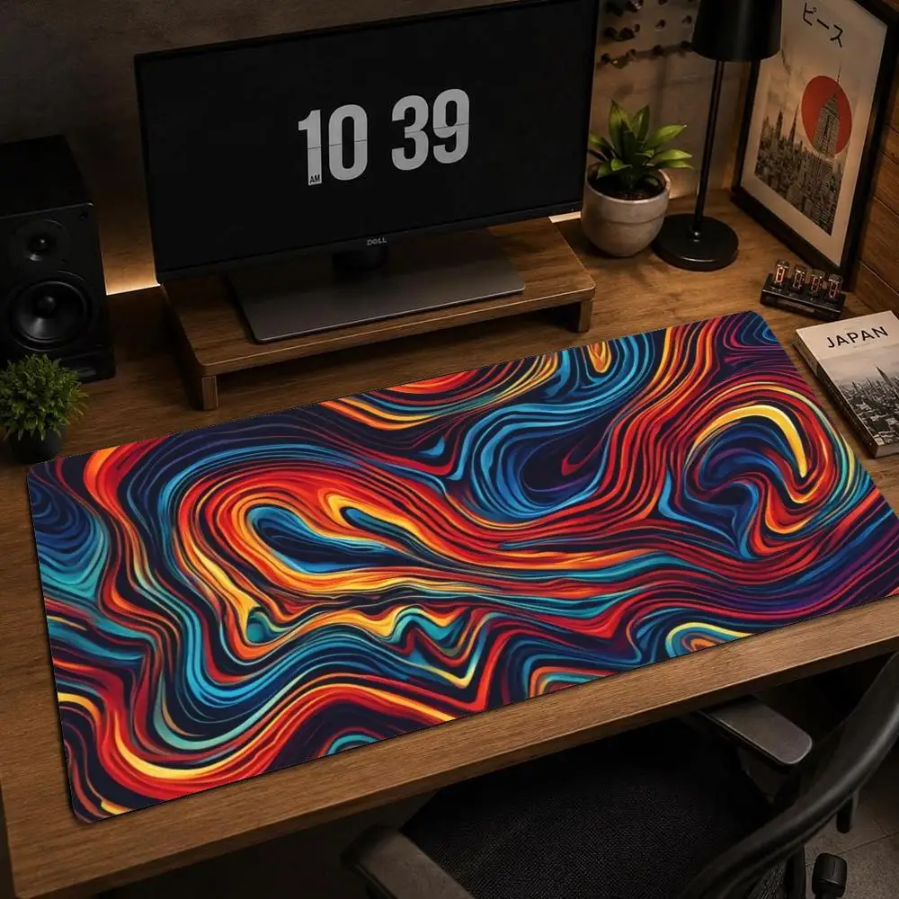 Marble Liquid Swirl Gaming Mouse Pad XXL Red Blue Orange Deskmat Non‑Slip Rubber Keyboard Mats Big Desk Pads for Gamer Laptop