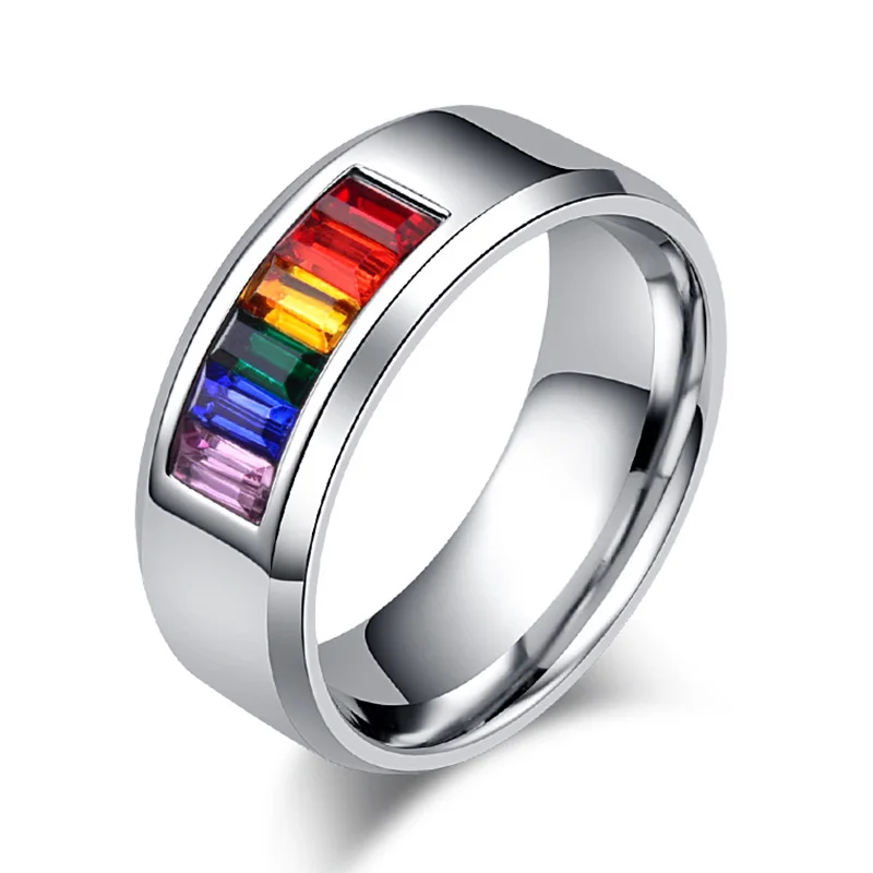 

Rainbow Ring Lesbian Gay Pride Ring Stainless Steel Women Men Promise Jewelry Gifts Fashion Jewelry Anillo de la joyeria