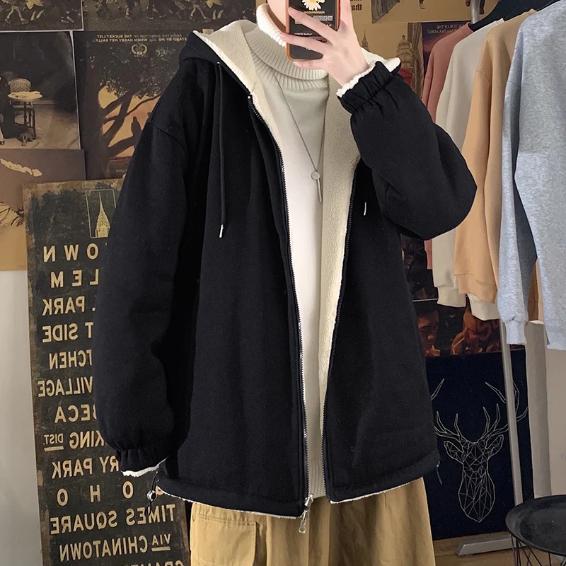 

Мужская зимняя куртка из овечьей шерсти, двусторонняя, с капюшоном, утепленная, на хлопковой подкладке, теплая, больших размеров, модная зимняя одежда