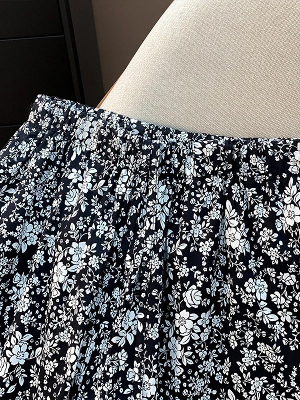 Retro Floral Wide Leg Pants Women's High Waist Draped Slim Straight Casual Trousers Stylish Youthful Long Pants Vacation Style