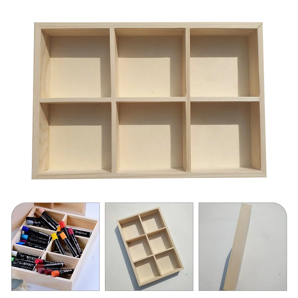 Wooden Box Six Grid Toolbox Painting Storage Case Pigment Compartment 6-grid Marker Storage Case Watercolor Boxes