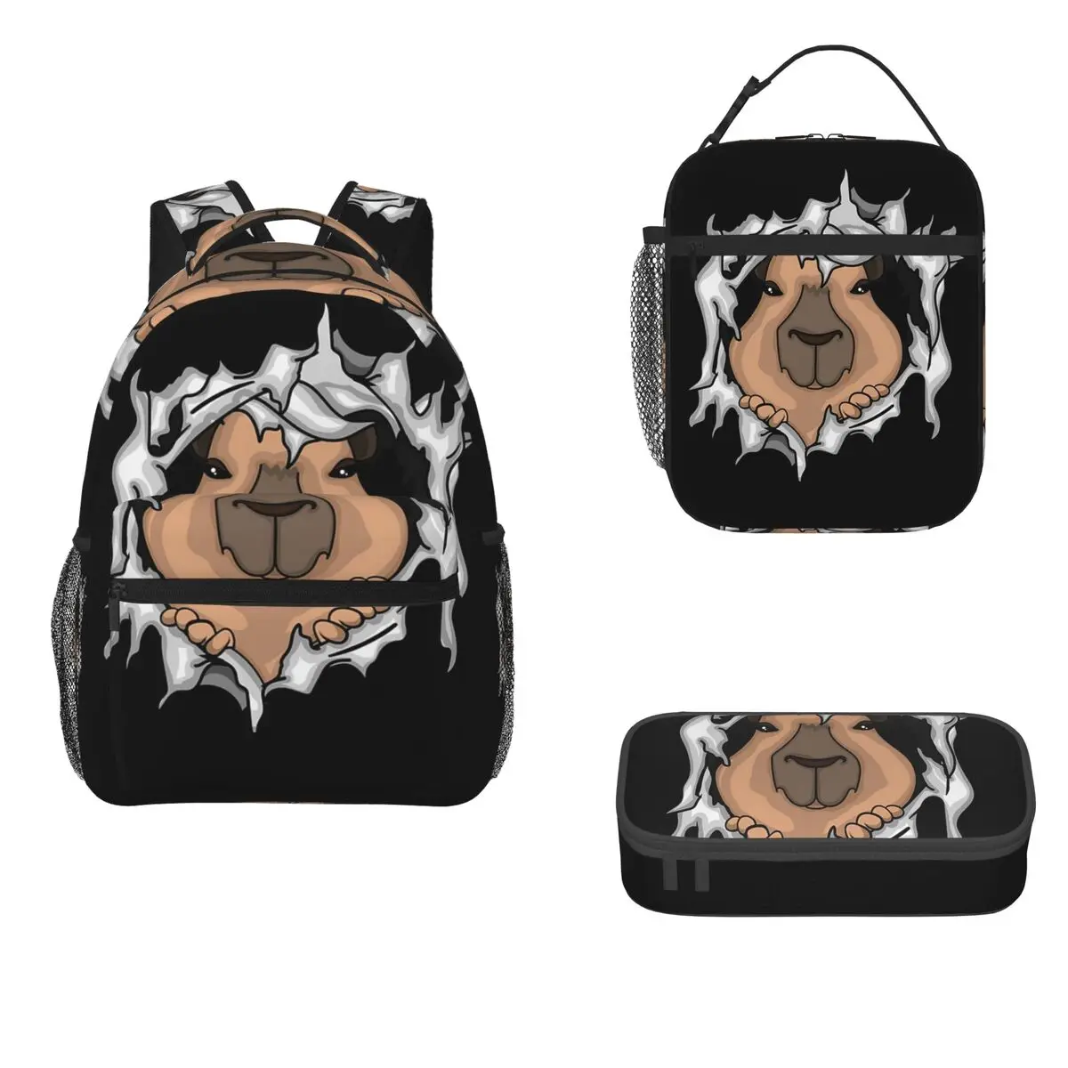 

Capybara Is My Spirit Animal Backpacks Boys Girls Bookbag Students School Bags Rucksack Lunch Bag Pen Bag Three-Piece Set