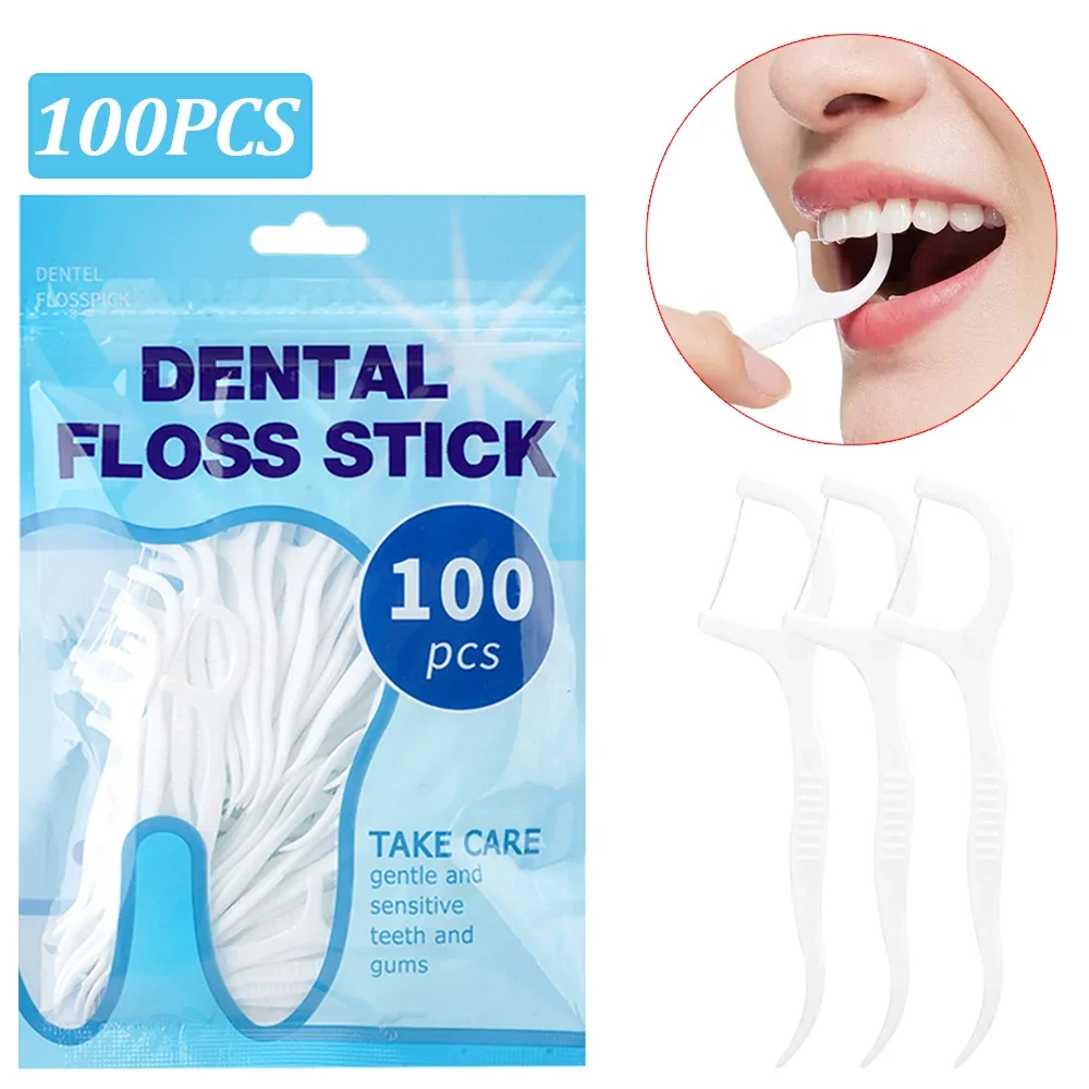 100Pcs Dental Floss Stick Tooth Cleaning Interdental Brush Portable Disposable Cleaning Teeth Toothpicks Oral Hygiene Care Cl