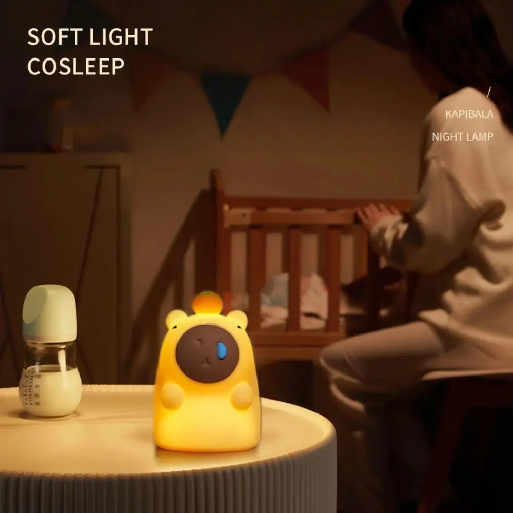 Cute Capybara Light Night Lights USB Rechargeable Capybara Shape Touch Control Soft Silicone Lamp for Kids Creative Gifts