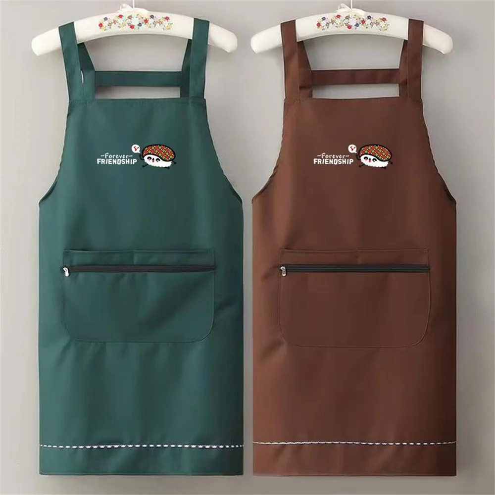 Waterproof Oilproof Apron Home Kitchen Apron With Zipper Large Pocket Fashion Abrasion Resistant Workwear For Women And Men