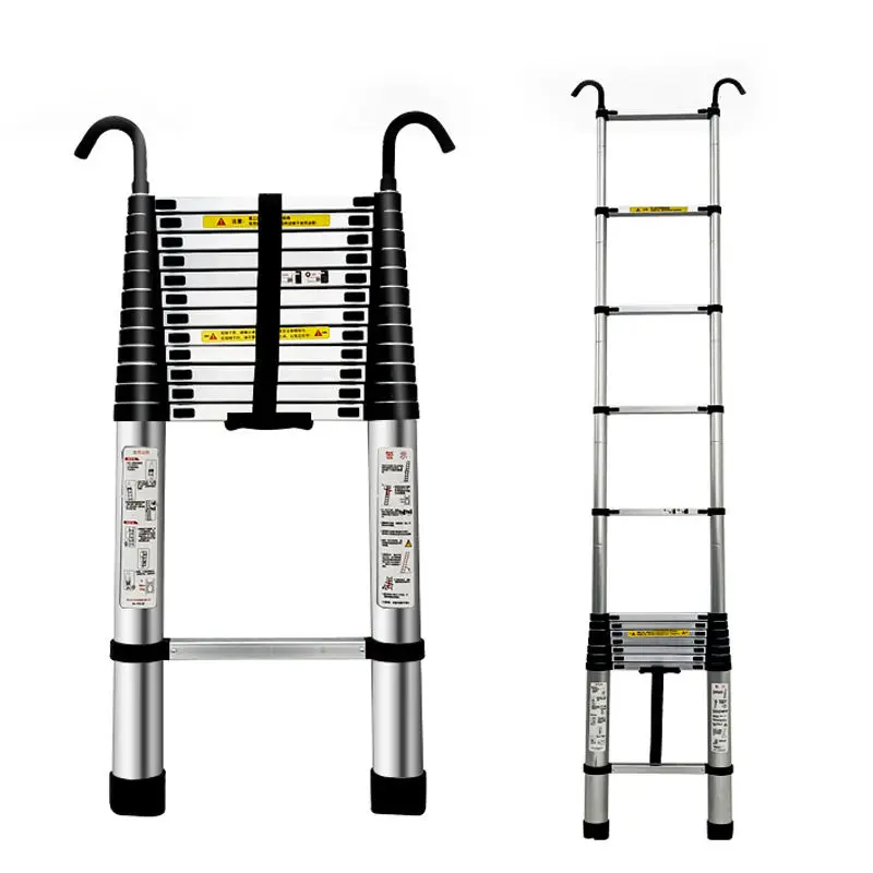 Ladder with hook Stainless steel telescopic straight ladder engineering special folding elevator rotatable disassembly ladder