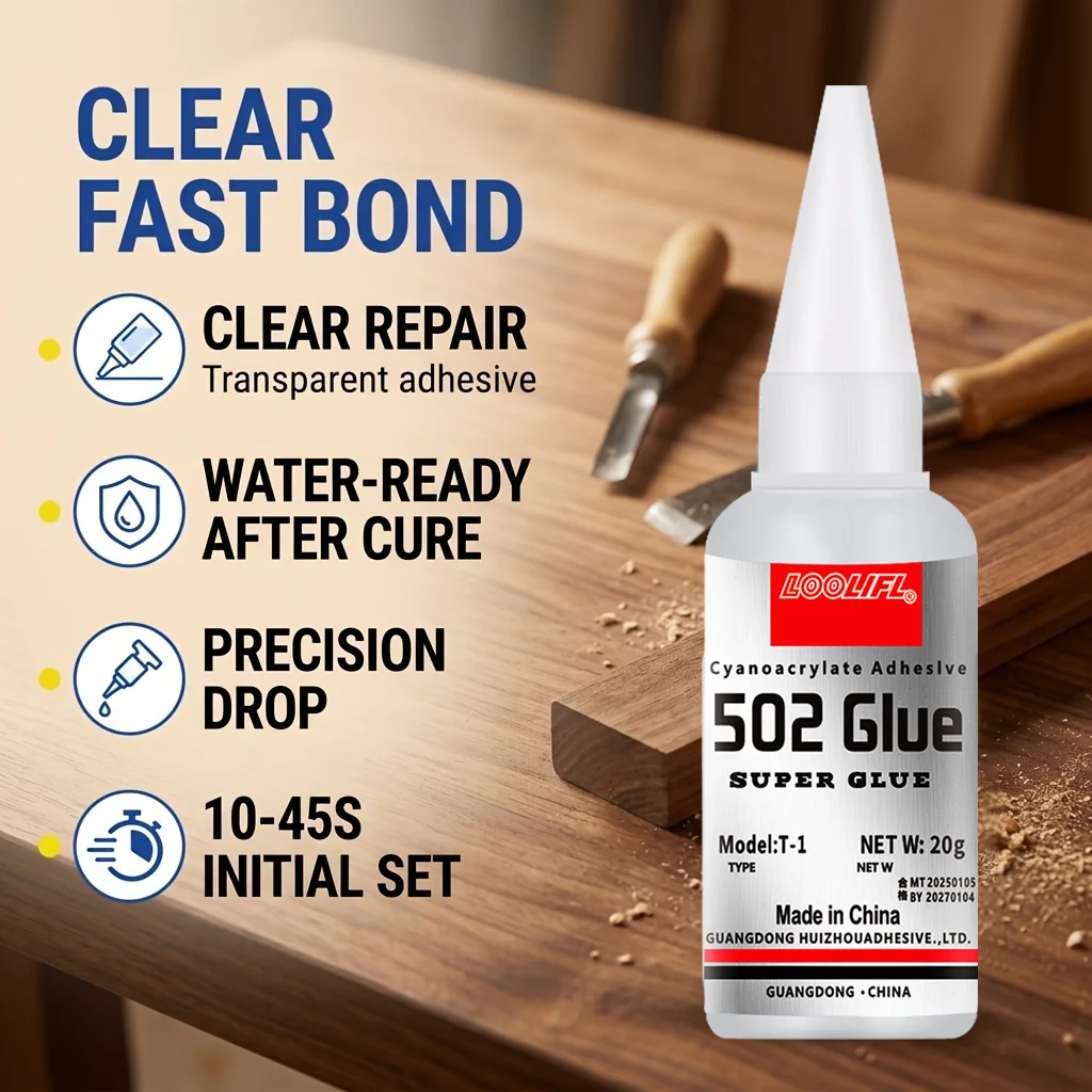 Loolifl 502 Strong Adhesive, 20g Transparent Cyanoacrylate Instant Adhesive, High Viscosity Transparent Quick-Drying Glue, Suitable for Wood, Plastic, Metal, Ceramics, DIY Crafts, and Household Repairs