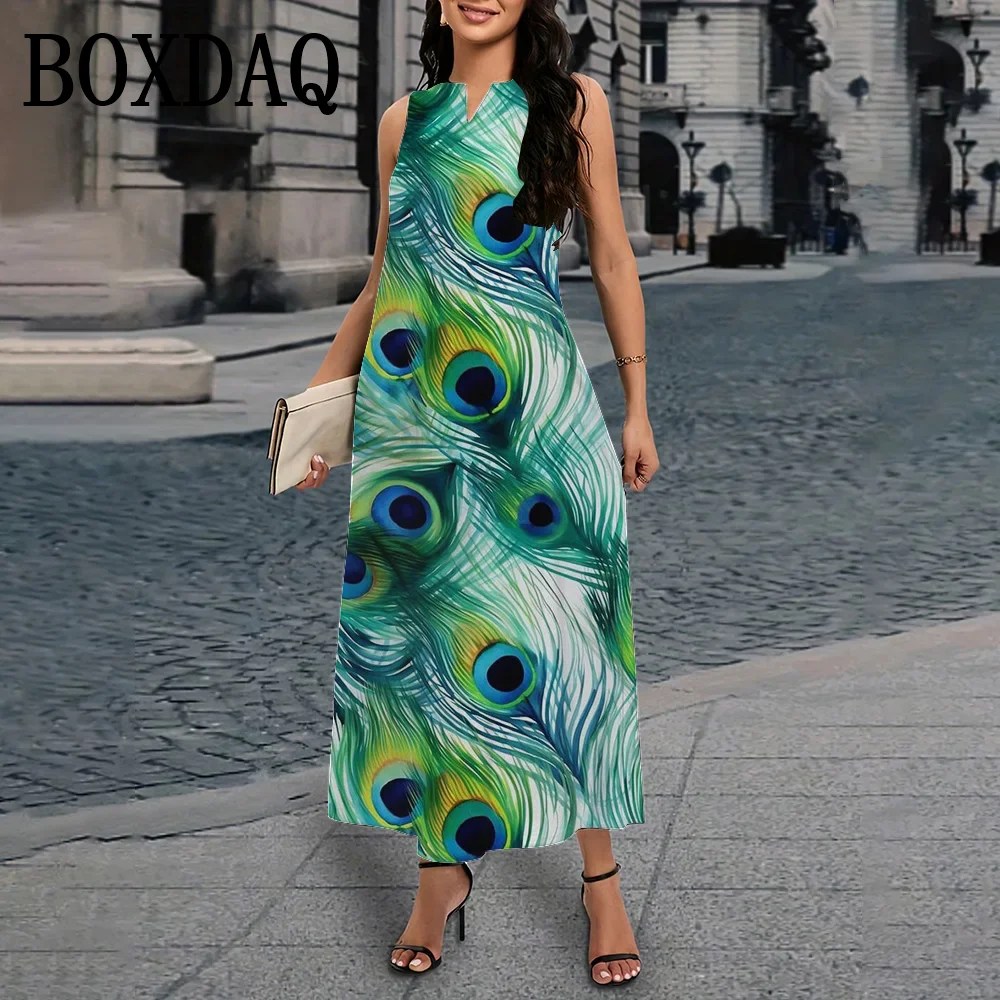 New Women's Fashion Dress Party Evening Long Dresses Animal 3D Print Dress Peacock Graphic Robes Casual Loose Long Vestidos Maxi