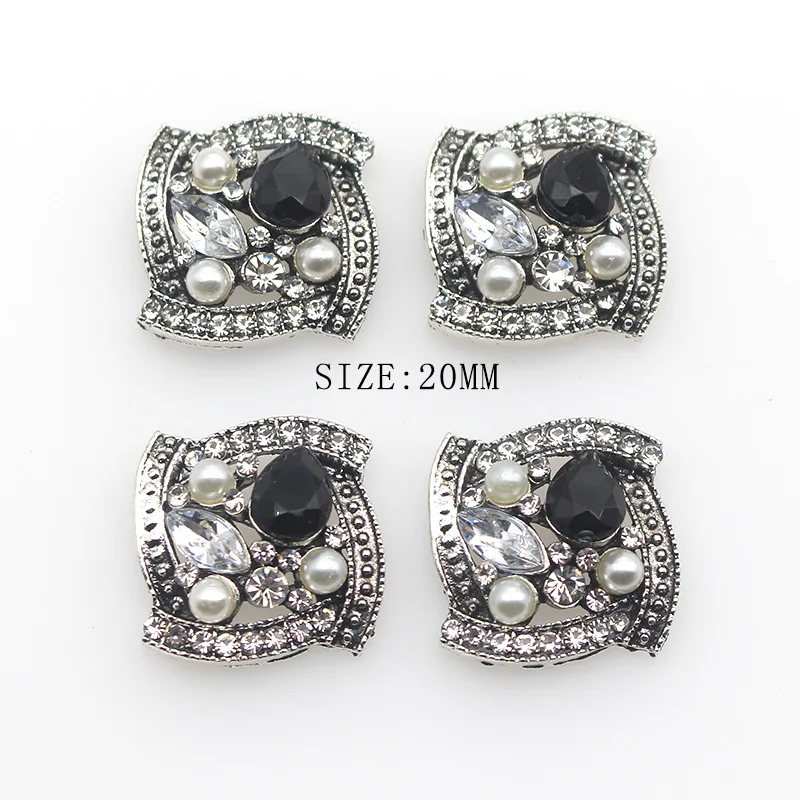 20MM Vintage lega acqua diamante quadrato bottone nero abbigliamento accessori gioielli fondo piatto cucito a mano diamante