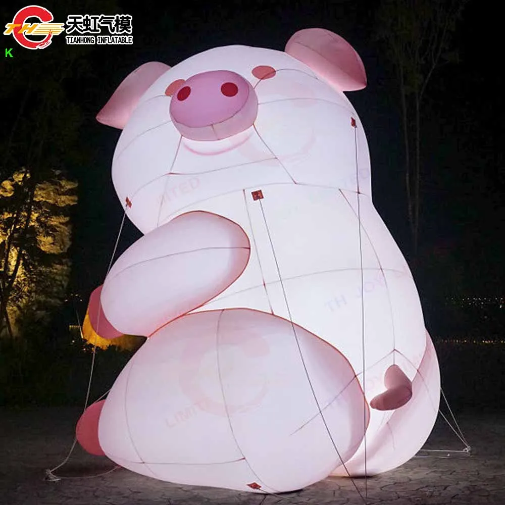 Personalisiertes aufblasbares rosa Schweinchen-Cartoon, tragbares aufblasbares sitzendes liegendes Schwein-Replika-Modell für die Dekoration, Werbung