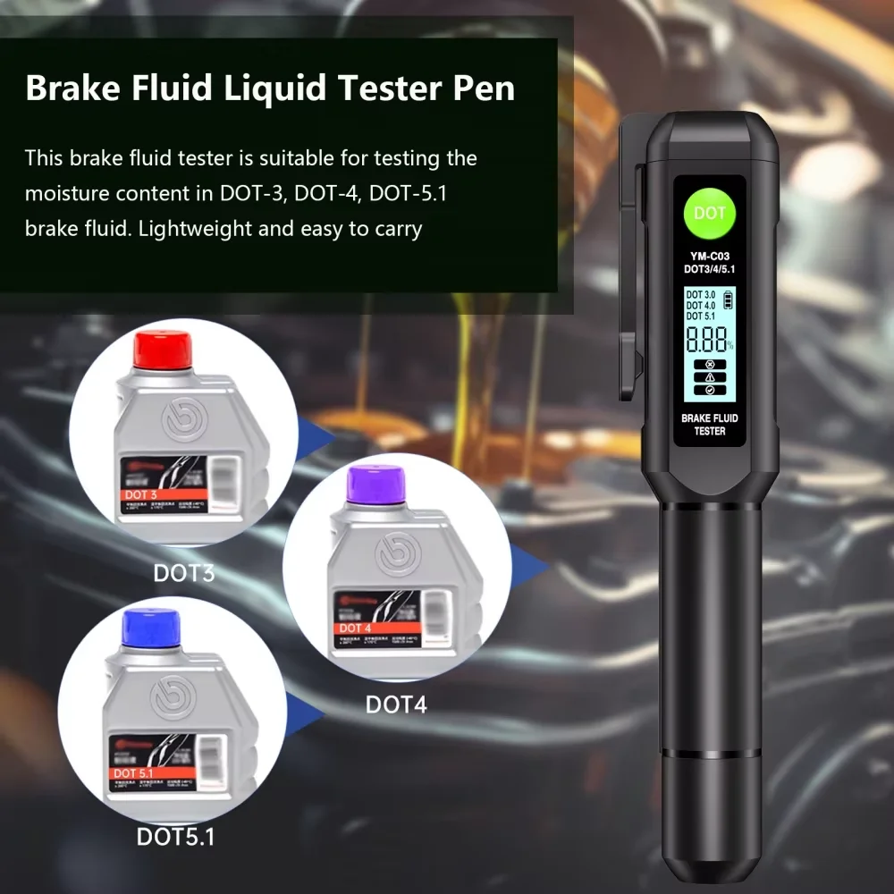 DOT3/DOT4/DOT5.1 Brake Fluid Tester Oil Tester Auto Brake Liquid Oil Mini Tester Detector Tool Metal Probe With Sound