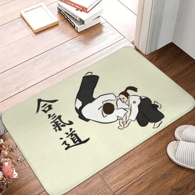 Aikido Woman Front By Mat Anti-Slip Indoor Quick Dry Japanese Martial Art Doormat Floor Bath Entrance Rug Carpet