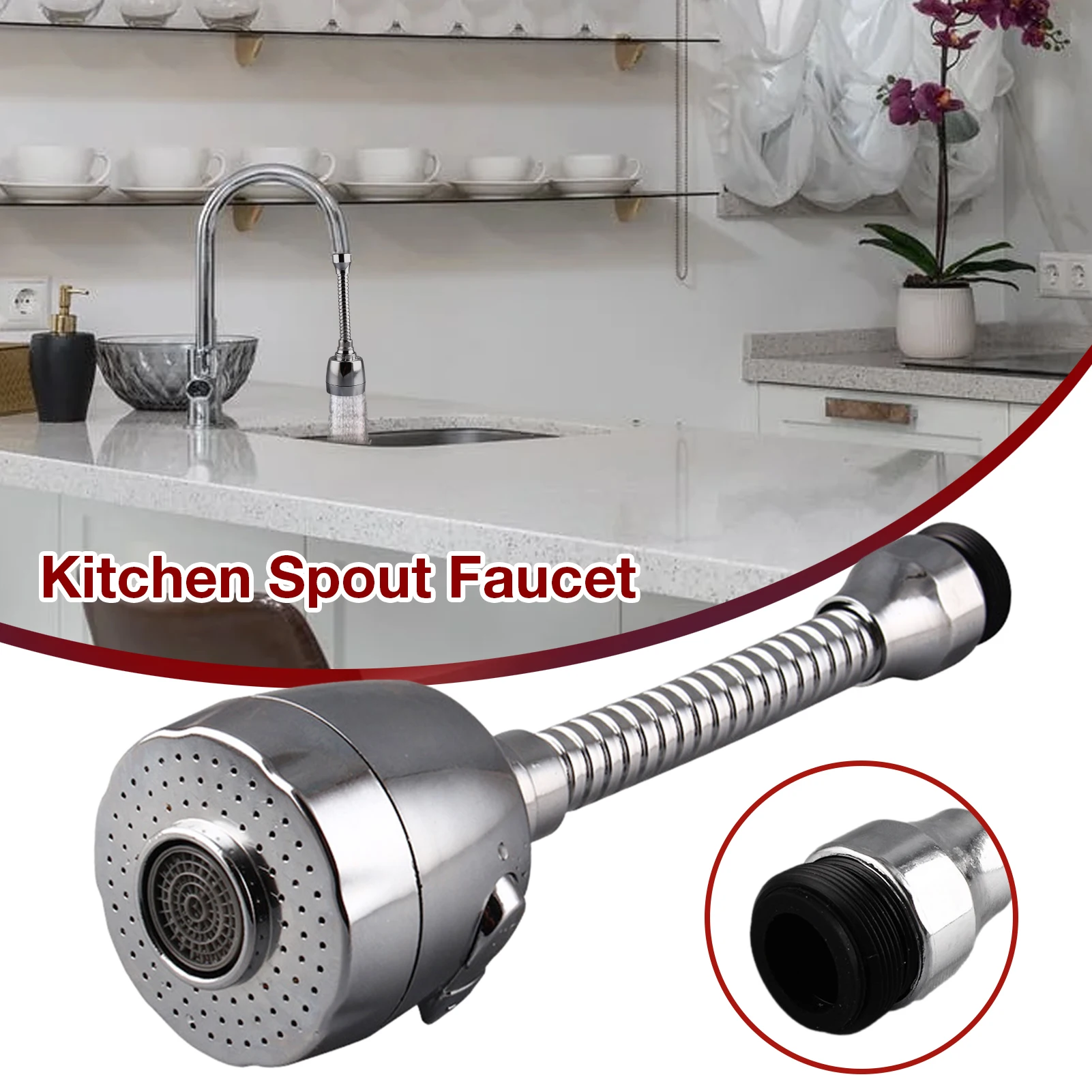 Ugello flessibile per rubinetto da 360 gradi 360 Lavello da cucina Aeratore Extender Rubinetto girevole Lavello Tubo flessibile Spruzzatore
