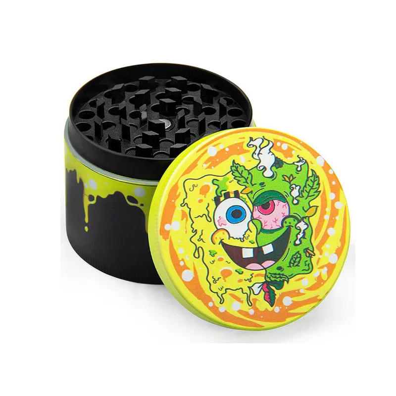 2“ New Zinc Alloy Color Printing Cigarette Grinder Water Drop Cigarette Grinder Four-Layer Uv Cartoon Metal Grinder