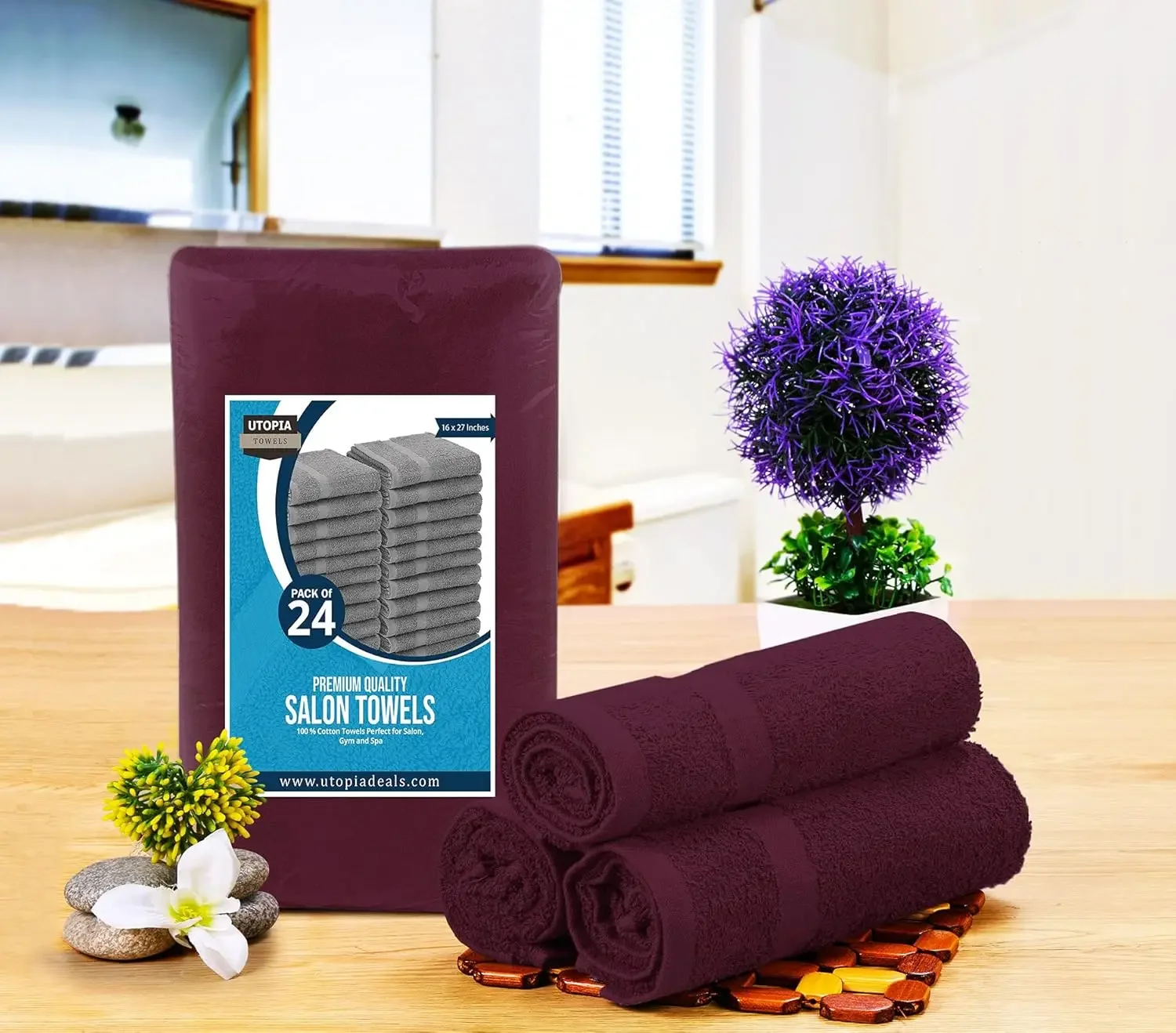 Burgundy Salon Towels Pack of 72 (Not Bleach Proof 16 x 27 Inches) Highly Absorbent Towels for Hand Gym Beauty Hair Spa