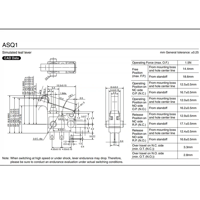 1 Stück 100% japanischer ASQ10238 versiegelter wasserdichter und staubdichter Mikroschalter mit 2-Draht-Schalter für Autotürgriff – Detail 1