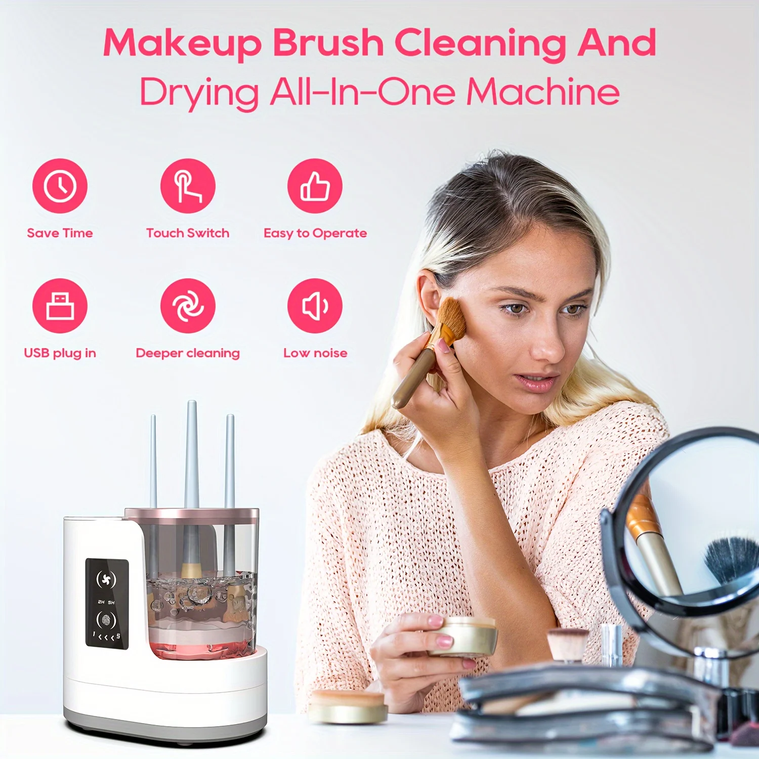 Automatic Electric Makeup Brush Cleaner with Plug-in Drying and Brush Cleaning Brush