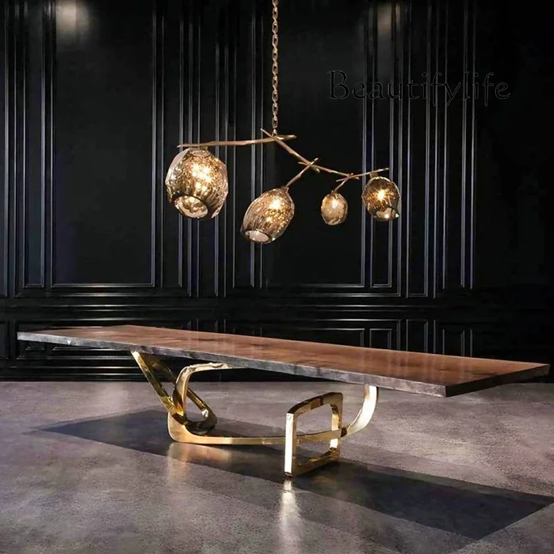 N40 light luxury solid wood dining table modern simple dining table high-end luxury living room rectangular household dining tab
