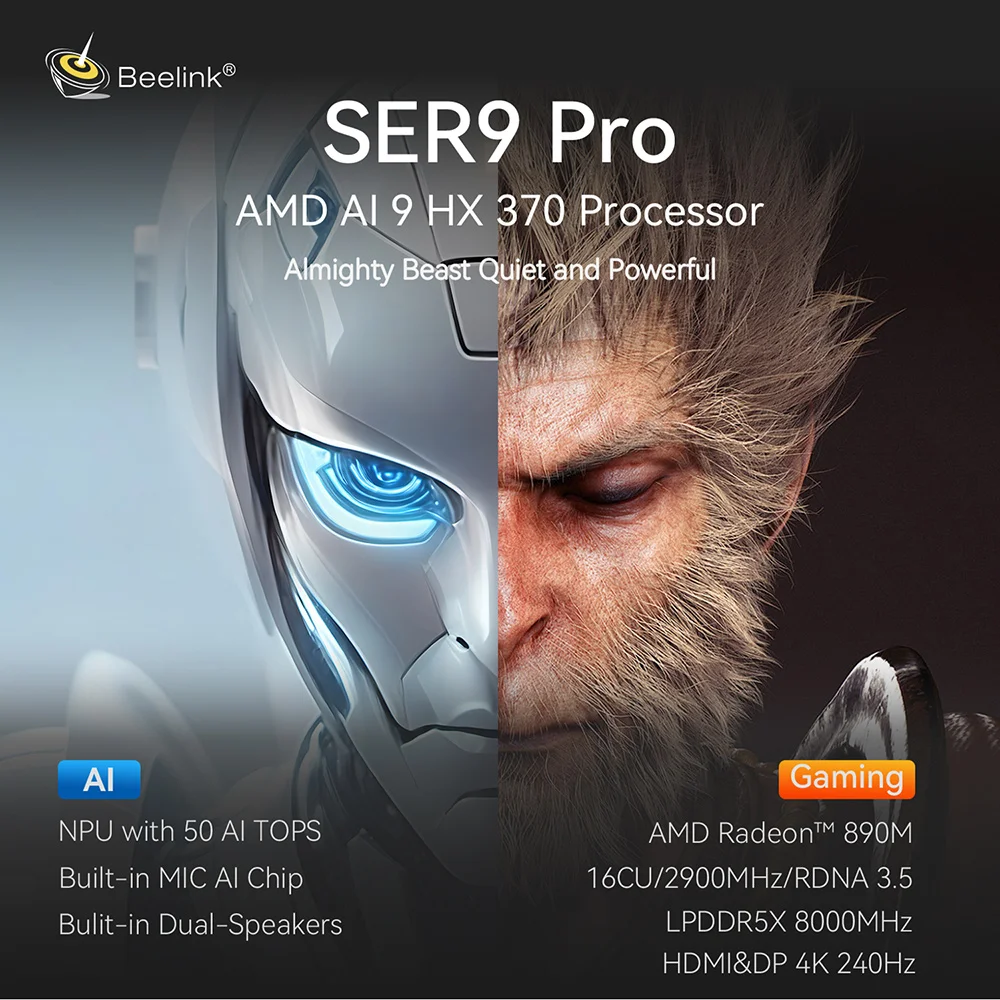 비링크 SER10 맥스 HX470 SER9 프로 AMD 라이젠 AI9 HX370 강력한 AI PC 32G DDR5 1T NVME H255 게이밍 PC PCIe4.0 SSD 데스크탑 컴퓨터 썸네일 4