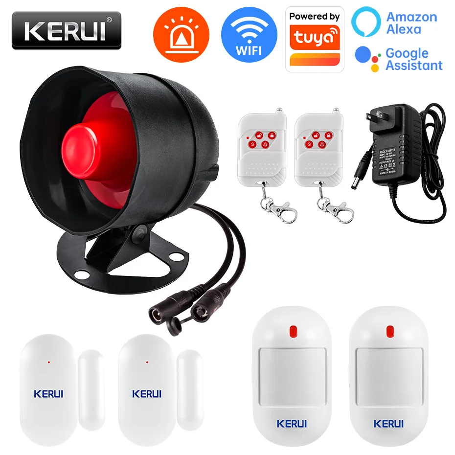 KERUI Speaker Alarm System Kit 110db Siren Tuya WIFI Home Security Alarm with Motion Door Sensor for House Protection Burglar