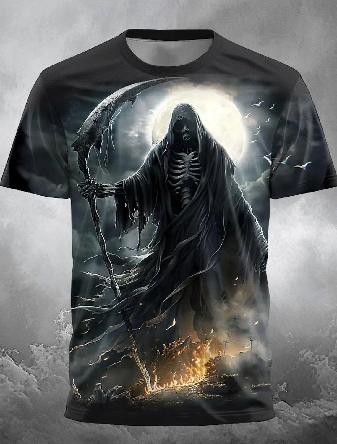 

Summer Mens Fire Reaper Designer Gothic Mens Printed T-Shirt Street Street Crew Neck Short Sleeve T-Shirt